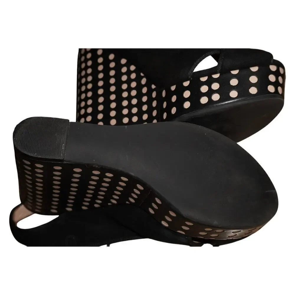Tory Burch Ollie Black Suede Polka Dot Wedge Sandals Women’s 6.5M Made in Brazil